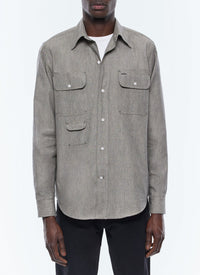 Chemise multi-poches en coton chiné - Taupe