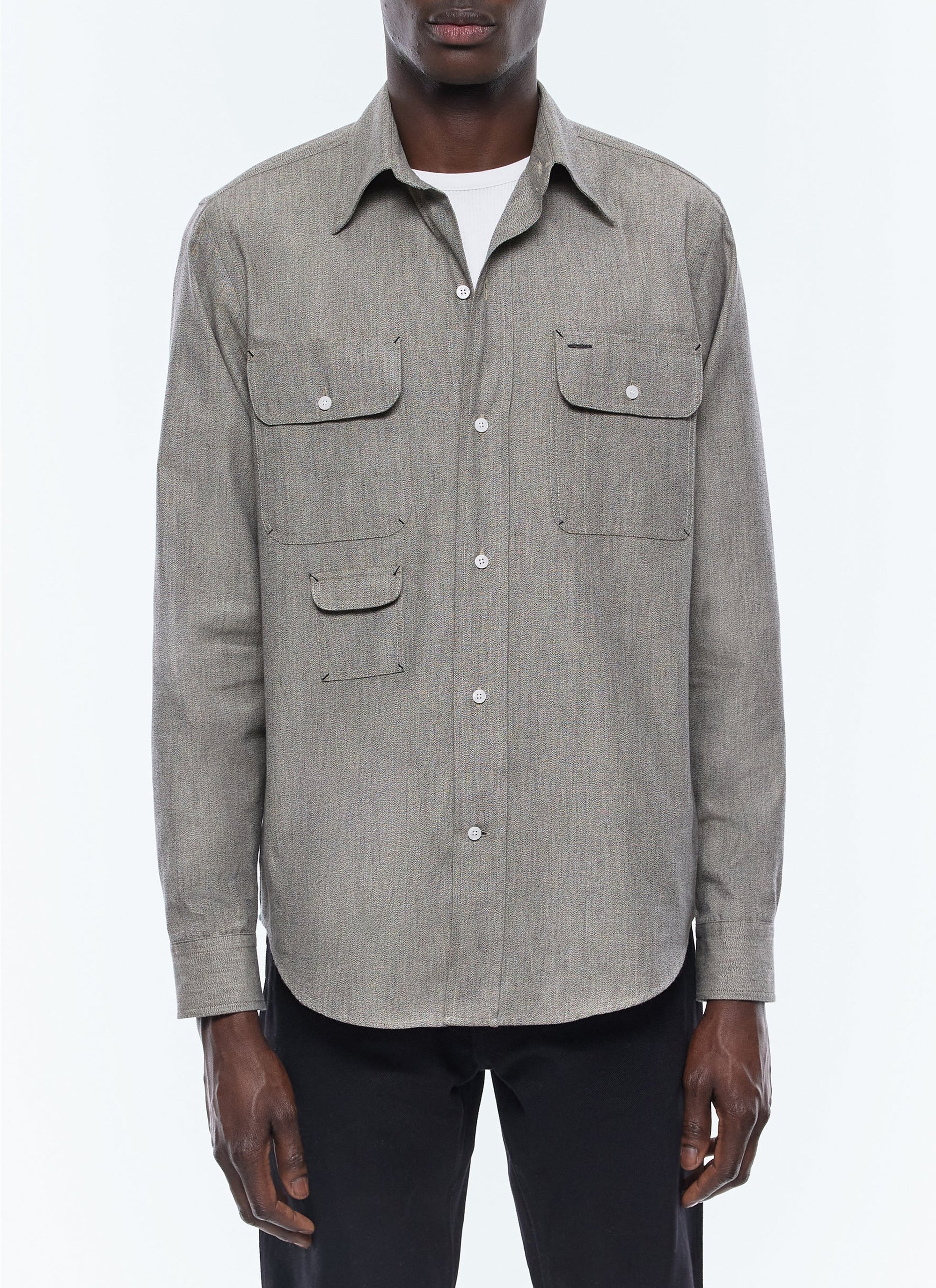 Chemise multi-poches en coton chiné - Taupe