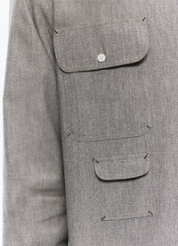 Chemise multi-poches en coton chiné - Taupe