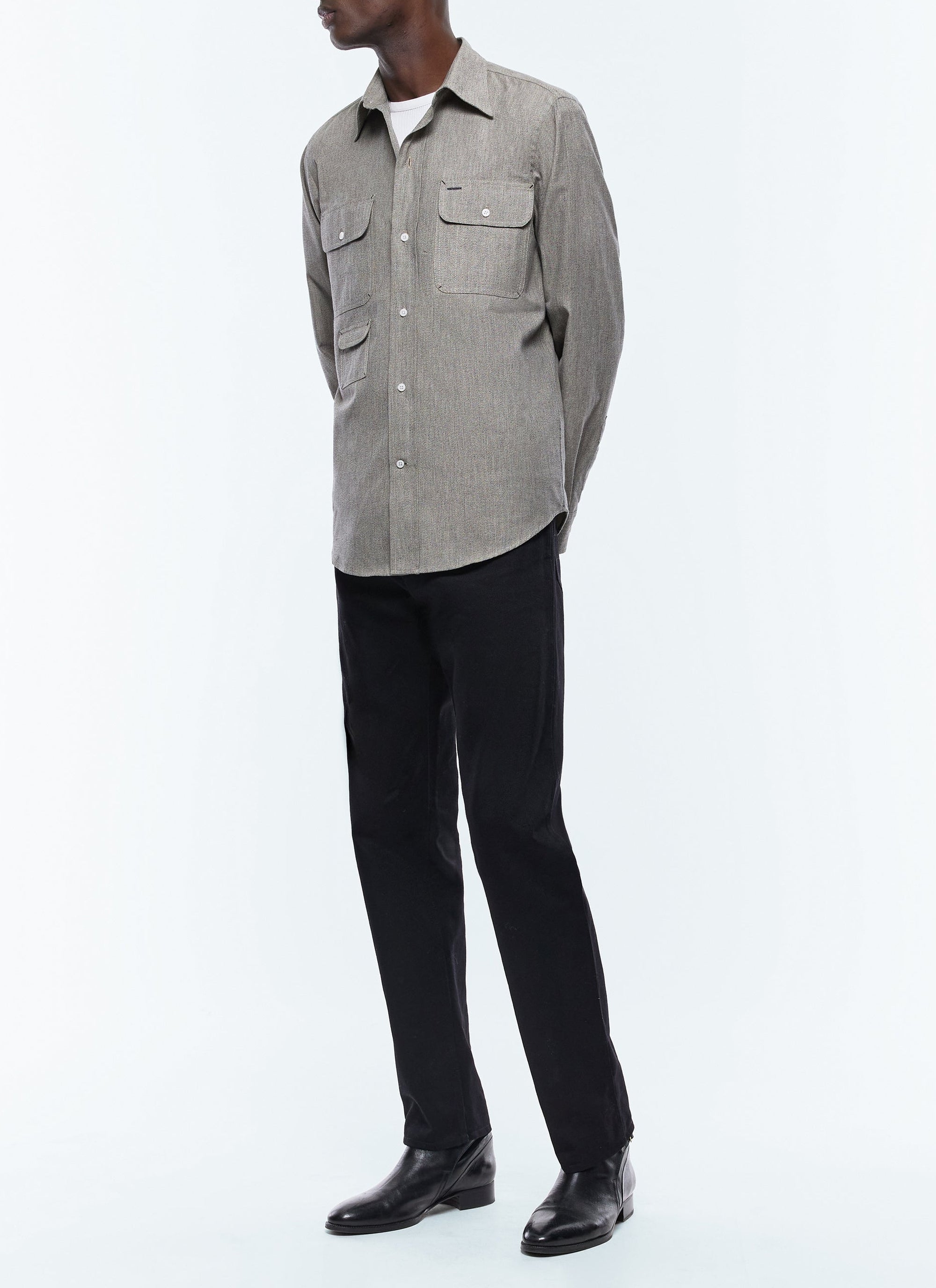 Chemise multi-poches en coton chiné - Taupe