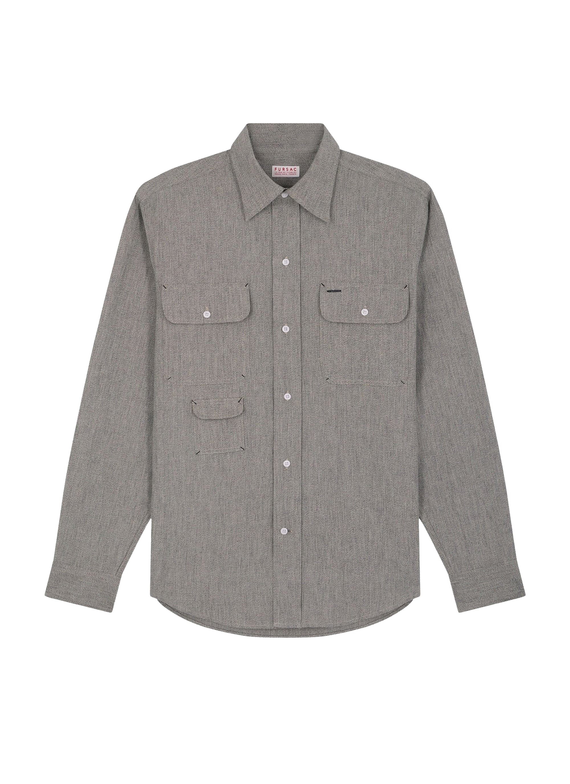 Chemise multi-poches en coton chiné - Taupe