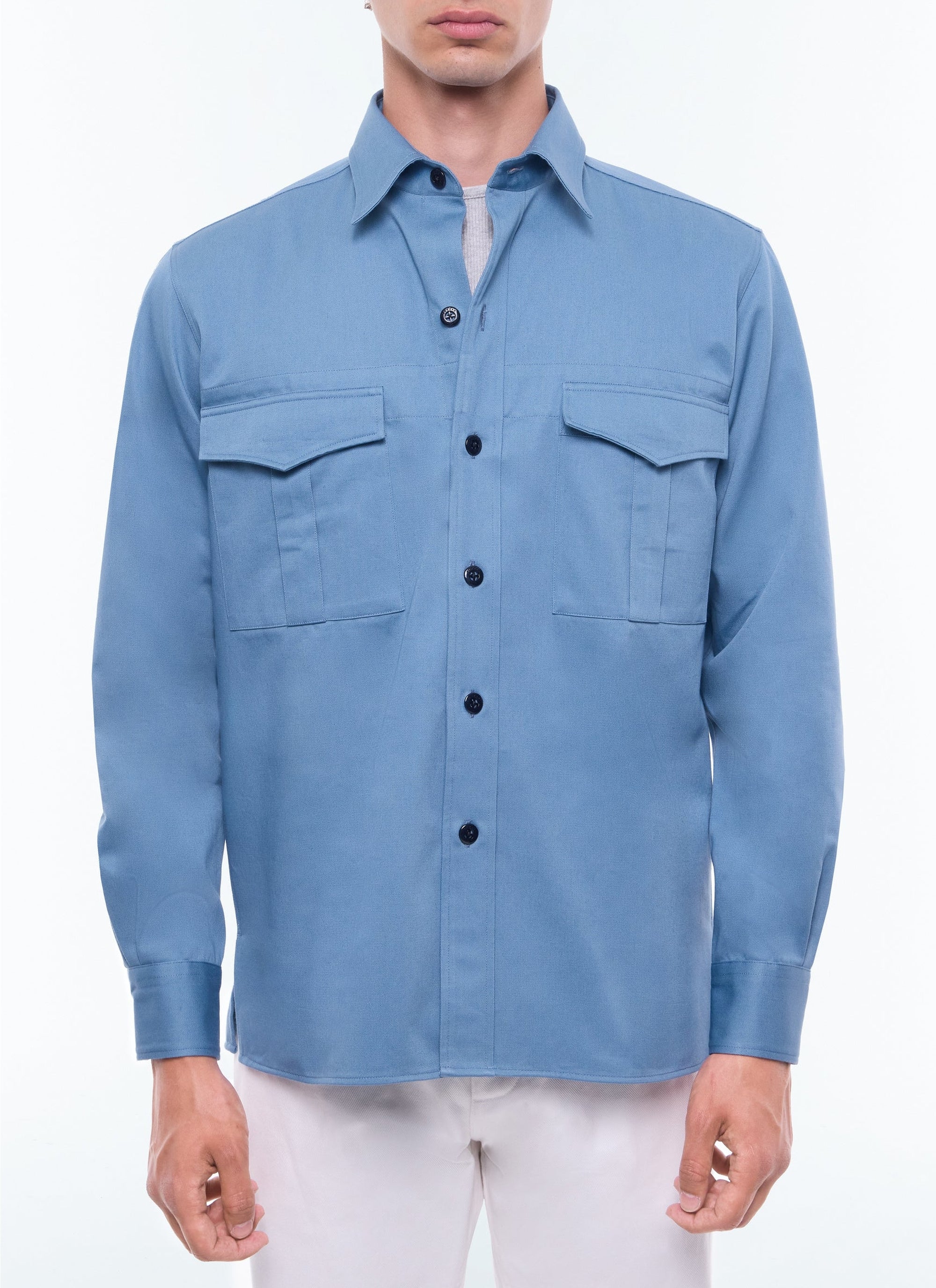 Surchemise à col hirondelle - Bleu Gris