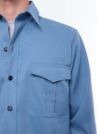 Surchemise à col hirondelle - Bleu Gris