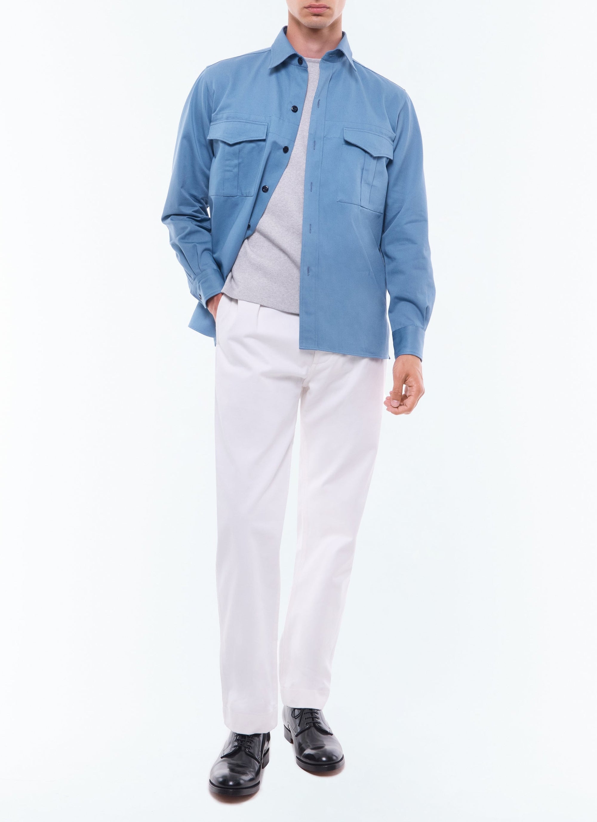 Surchemise à col hirondelle - Bleu Gris