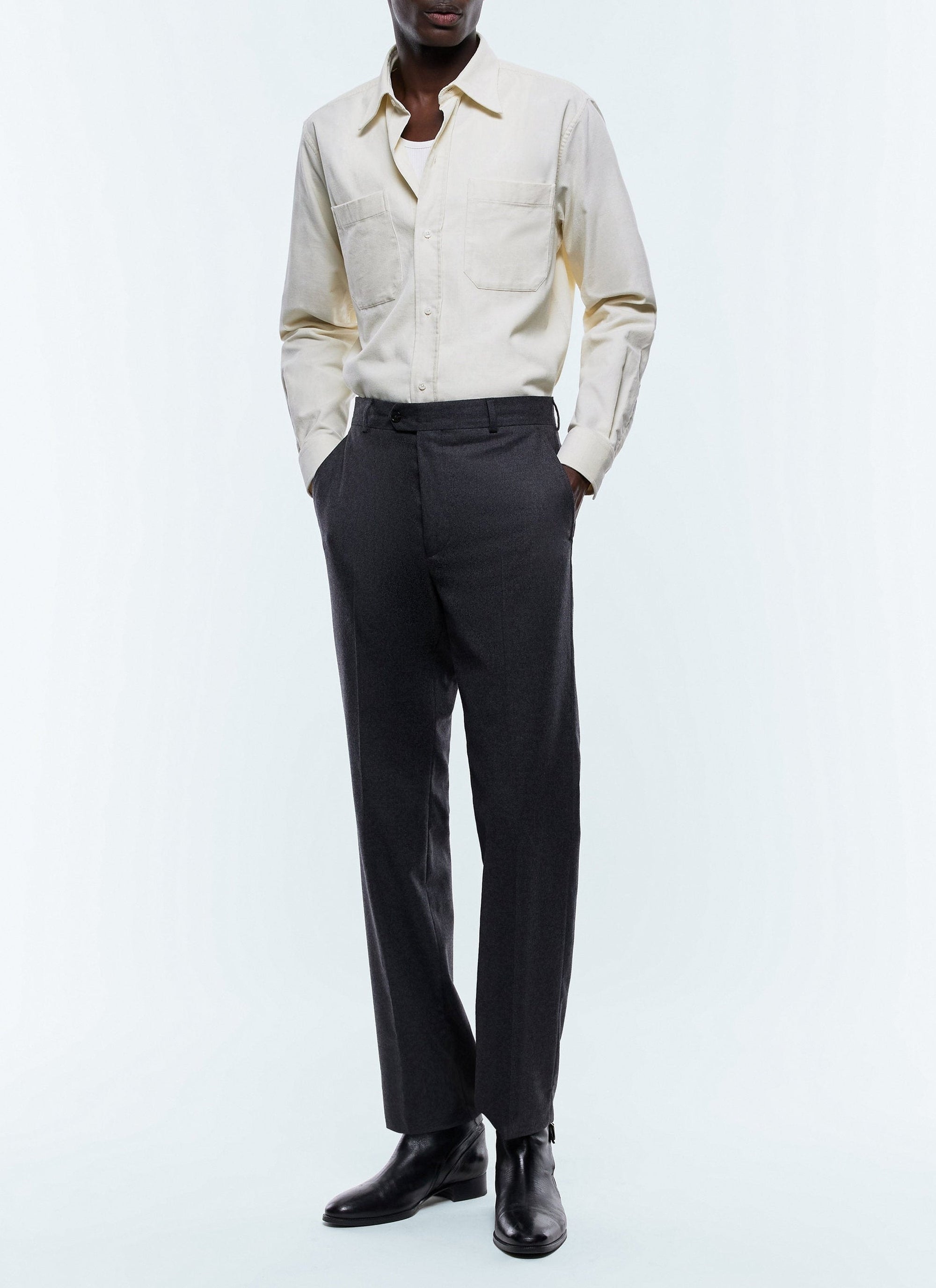 Chemise en velours côtelé - Écru