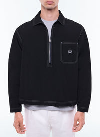 Chemise à col droit zippé - Noir