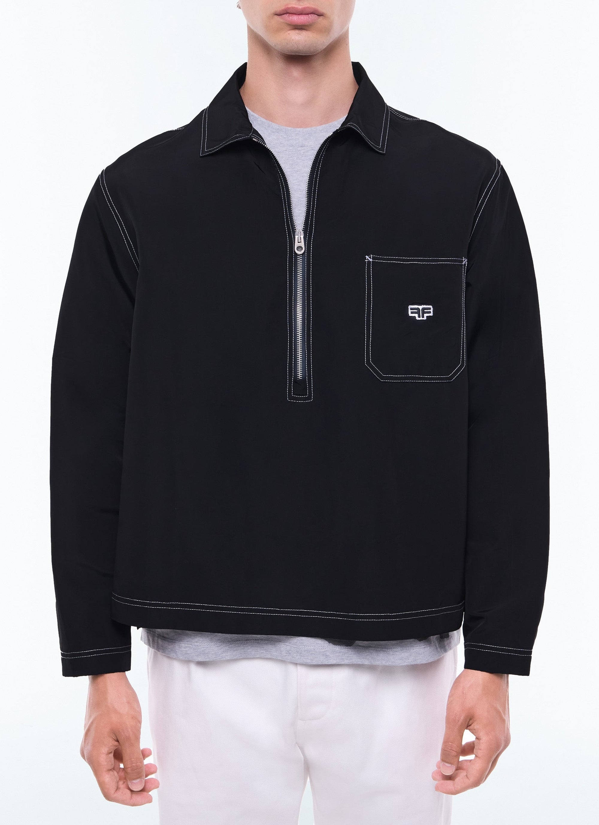 Chemise à col droit zippé - Noir