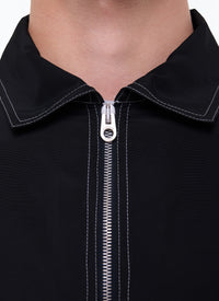 Chemise à col droit zippé - Noir