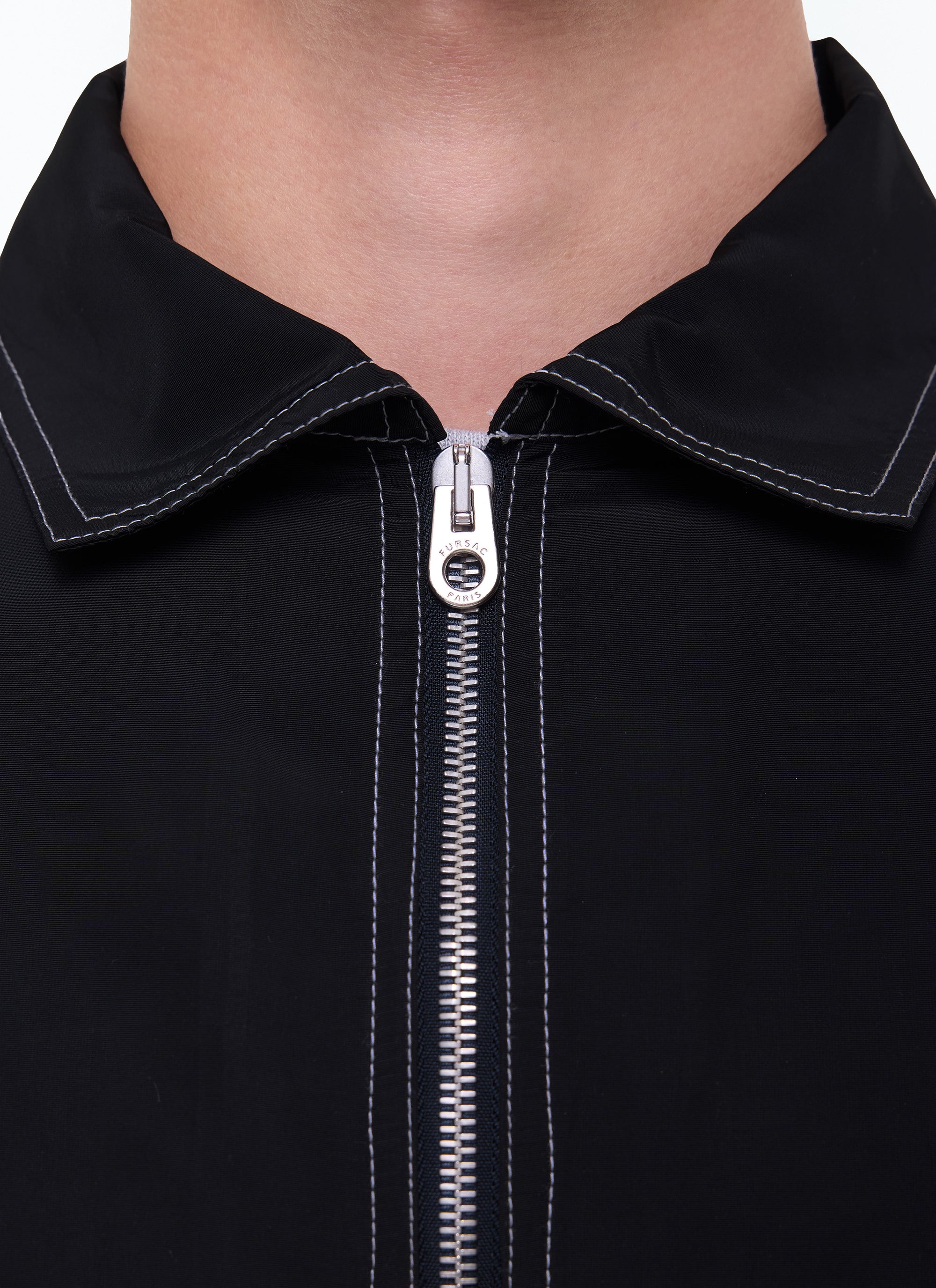 Chemise à col droit zippé - Noir
