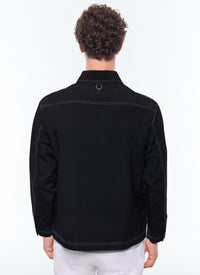 Chemise à col droit zippé - Noir