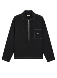 Chemise à col droit zippé - Noir