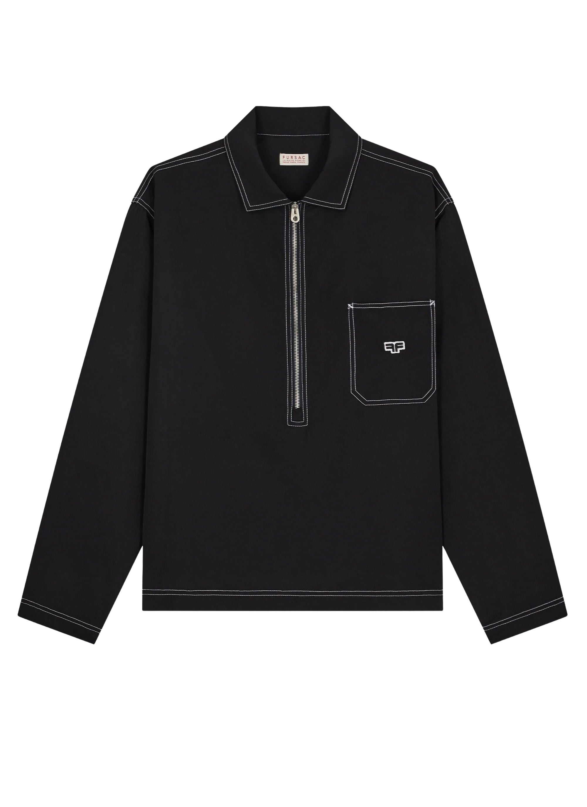 Chemise à col droit zippé - Noir