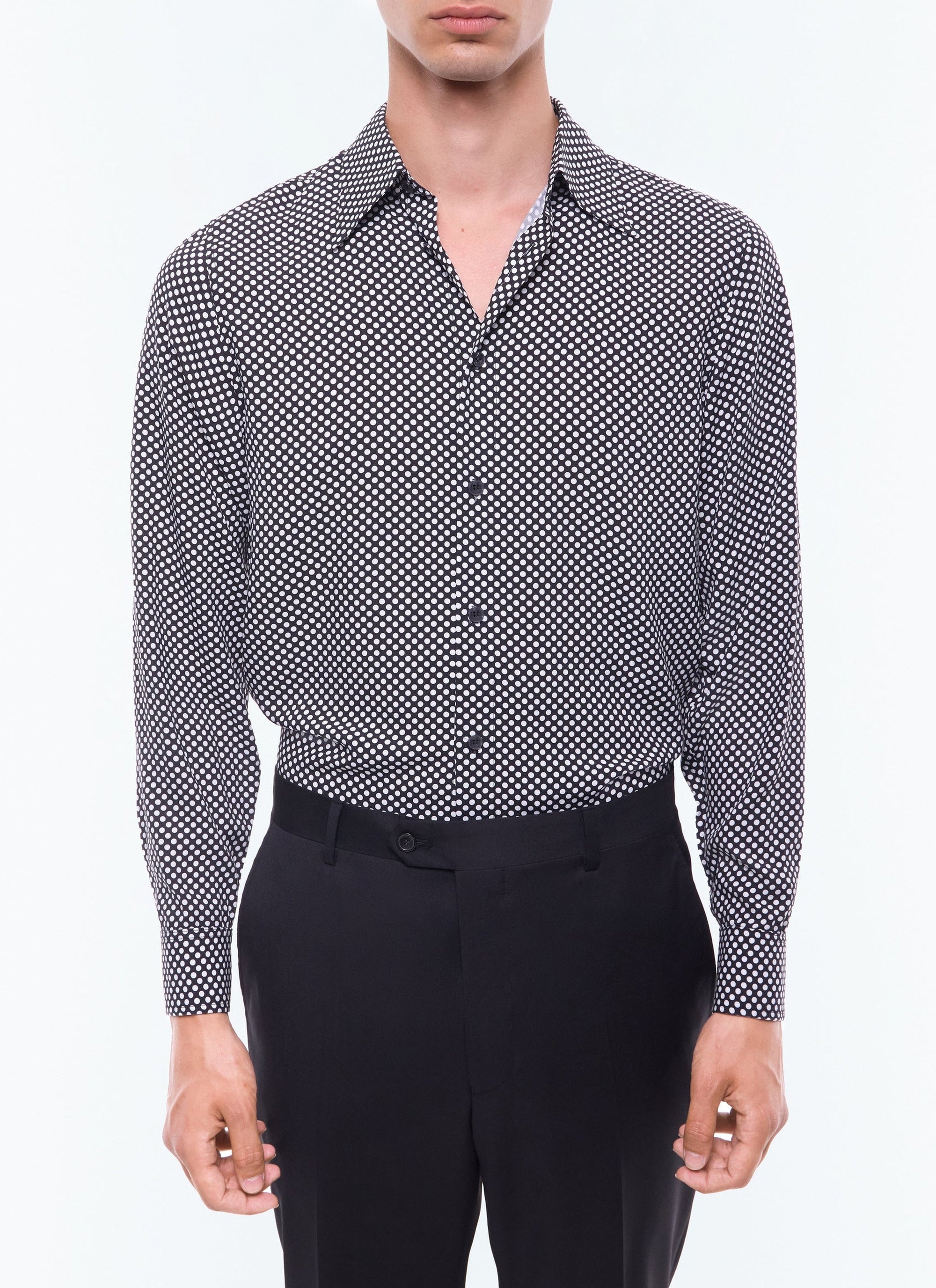 Chemise col hirondelle à pois - Noir