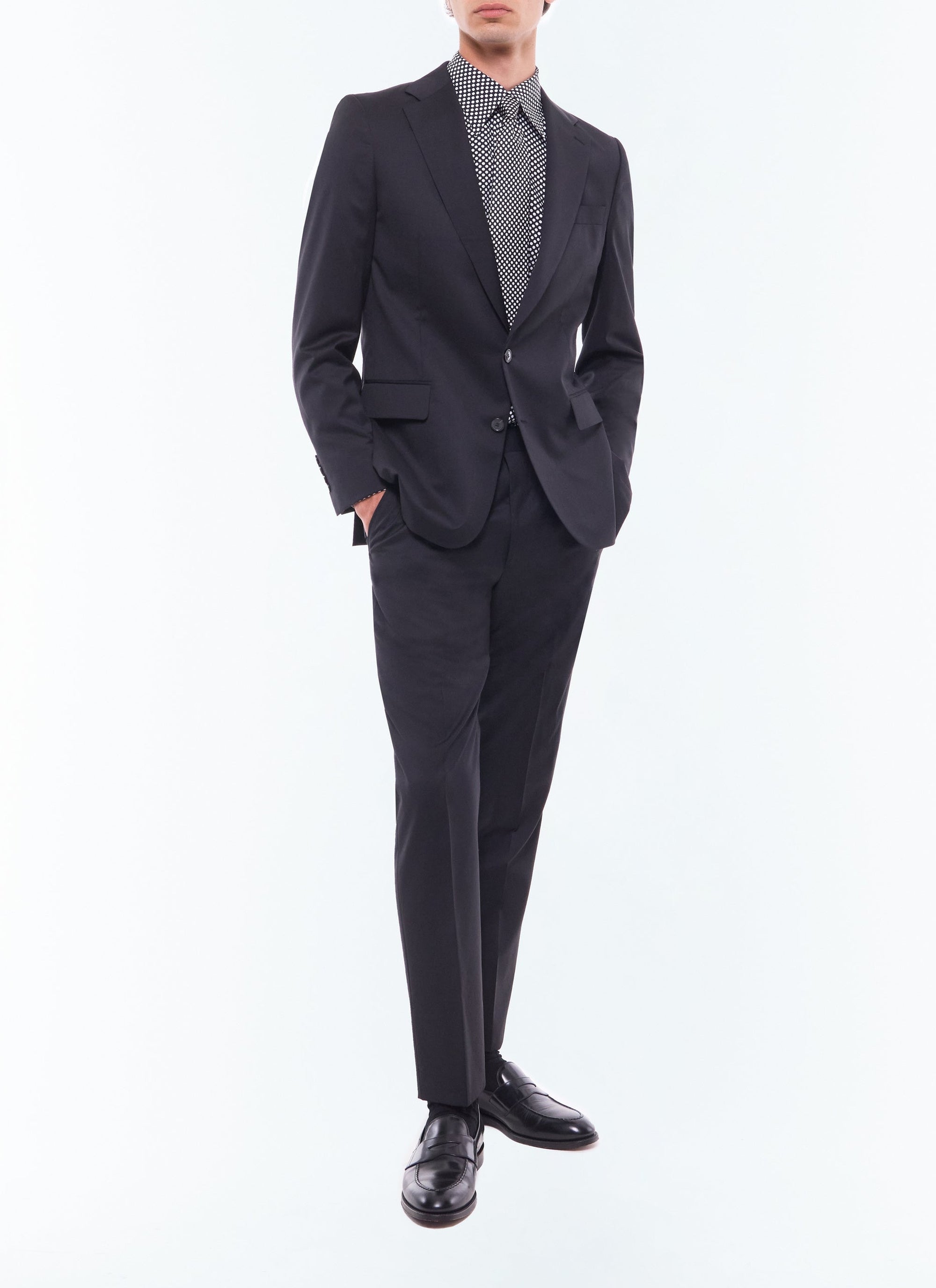 Chemise col hirondelle à pois - Noir