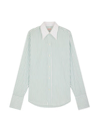Chemise à rayures et col blanc pointu en coton - Vert Pomme