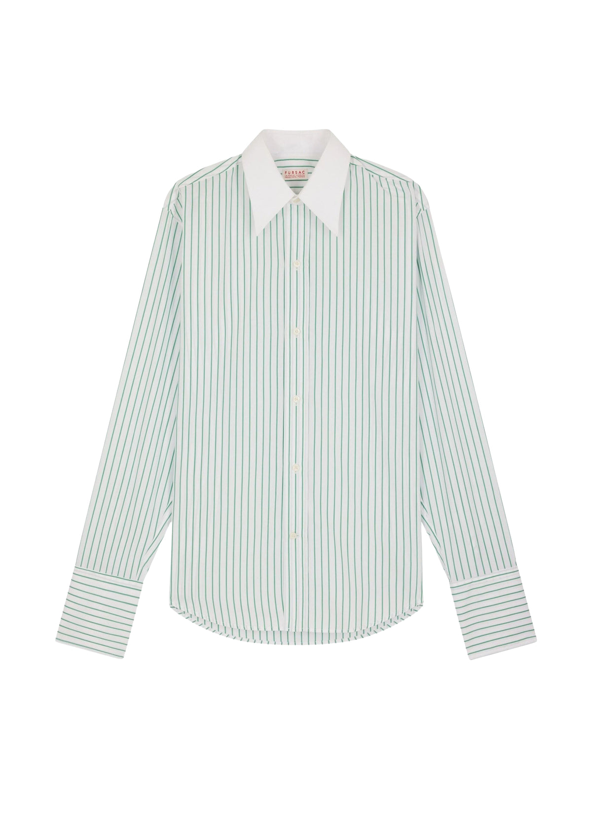 Chemise à rayures et col blanc pointu en coton - Vert Pomme