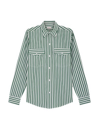 Chemise à col hirondelle rayée en coton - Vert Bouteille