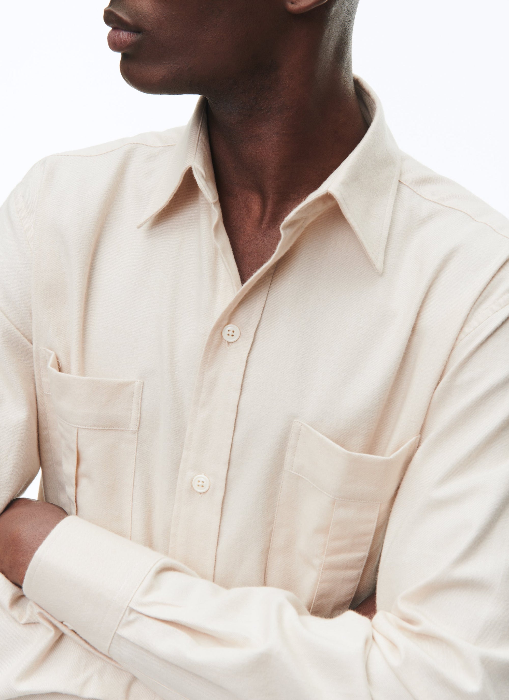 French-collar overshirt - Natural