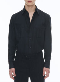 Cotton flannel overshirt - Navy blue