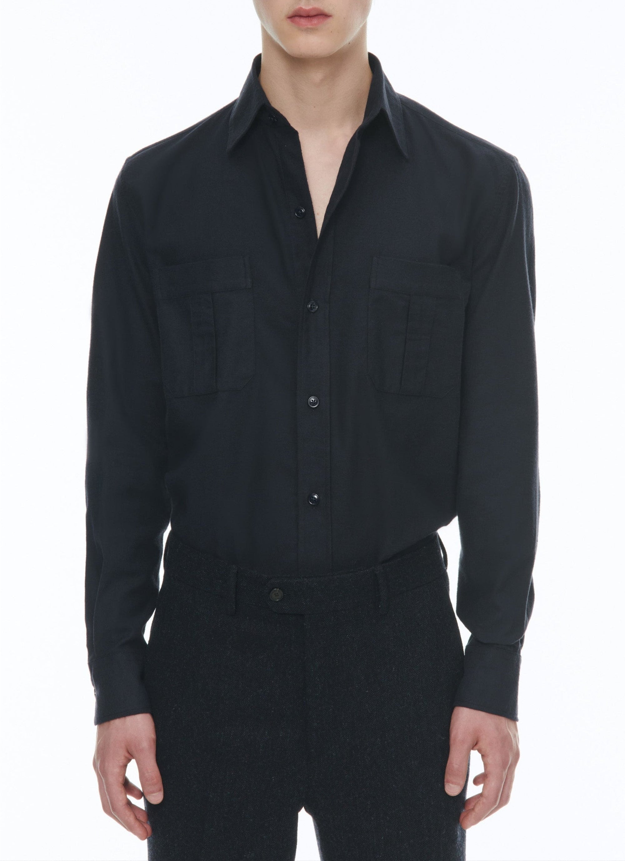 Cotton flannel overshirt - Navy blue