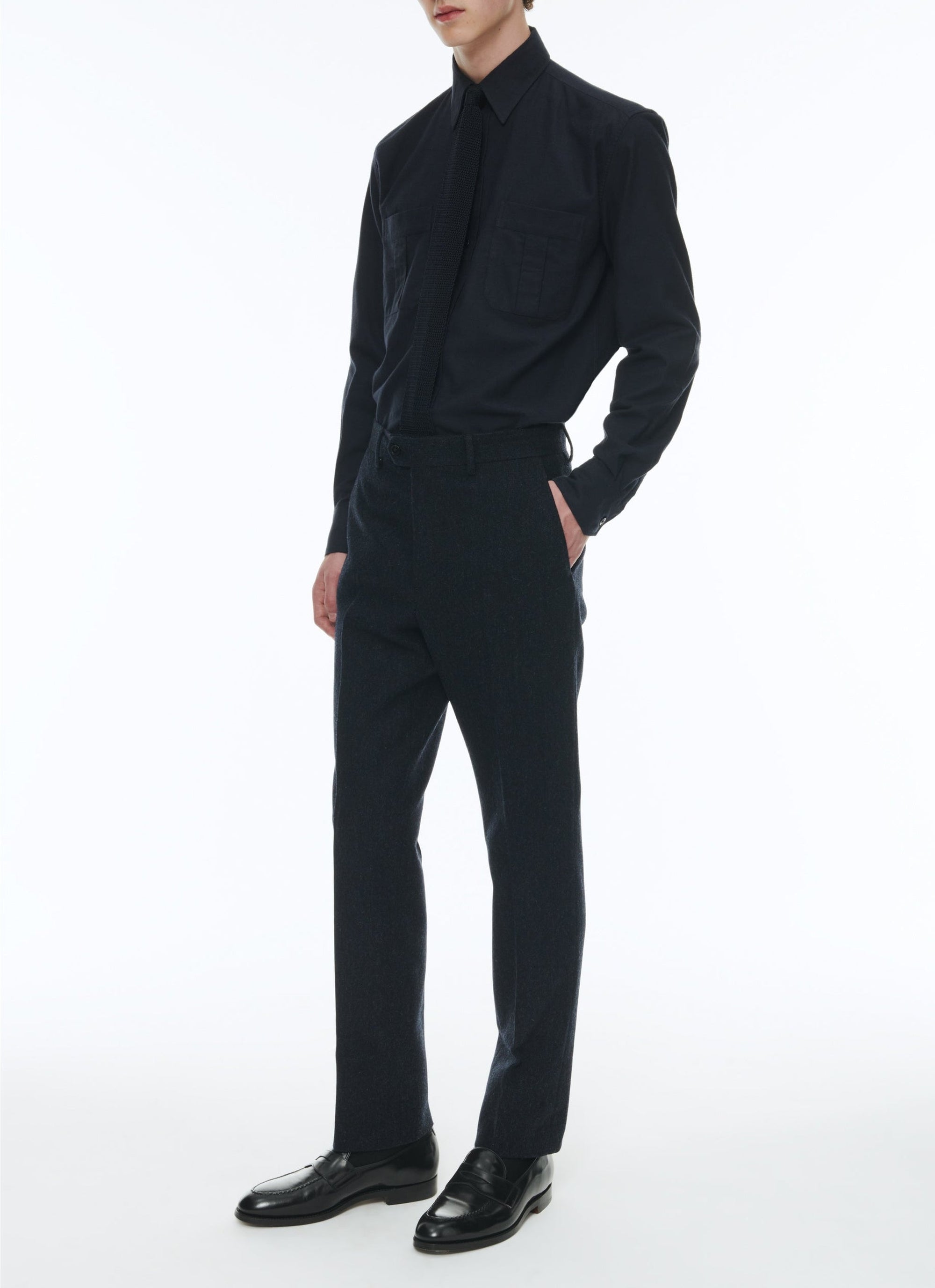 Cotton flannel overshirt - Navy blue