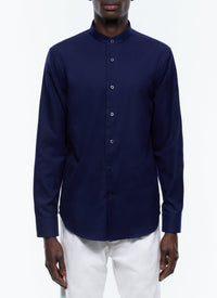 Scratch cotton grandad collar shirt - Navy blue