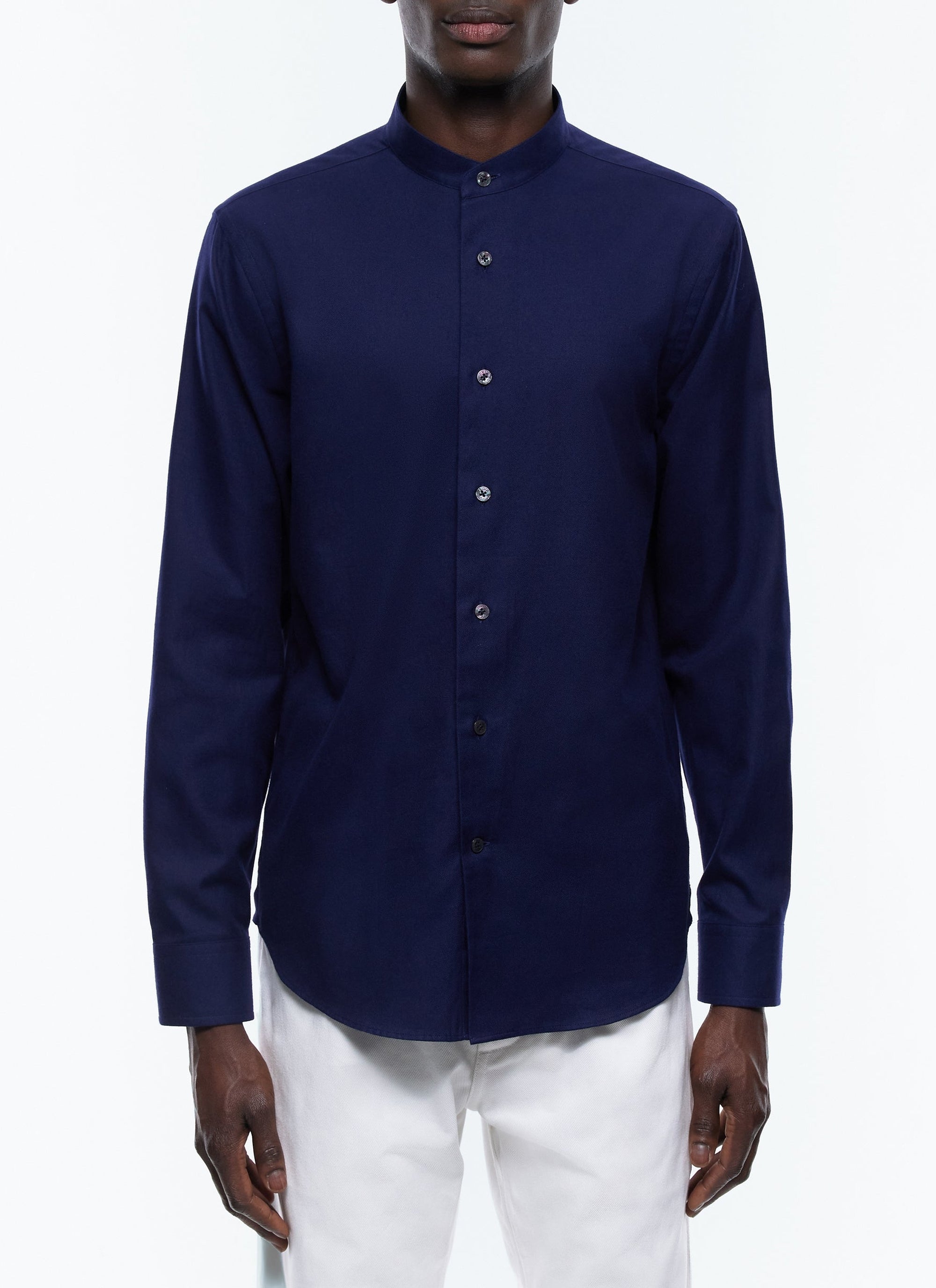 Scratch cotton grandad collar shirt - Navy blue