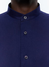 Scratch cotton grandad collar shirt - Navy blue