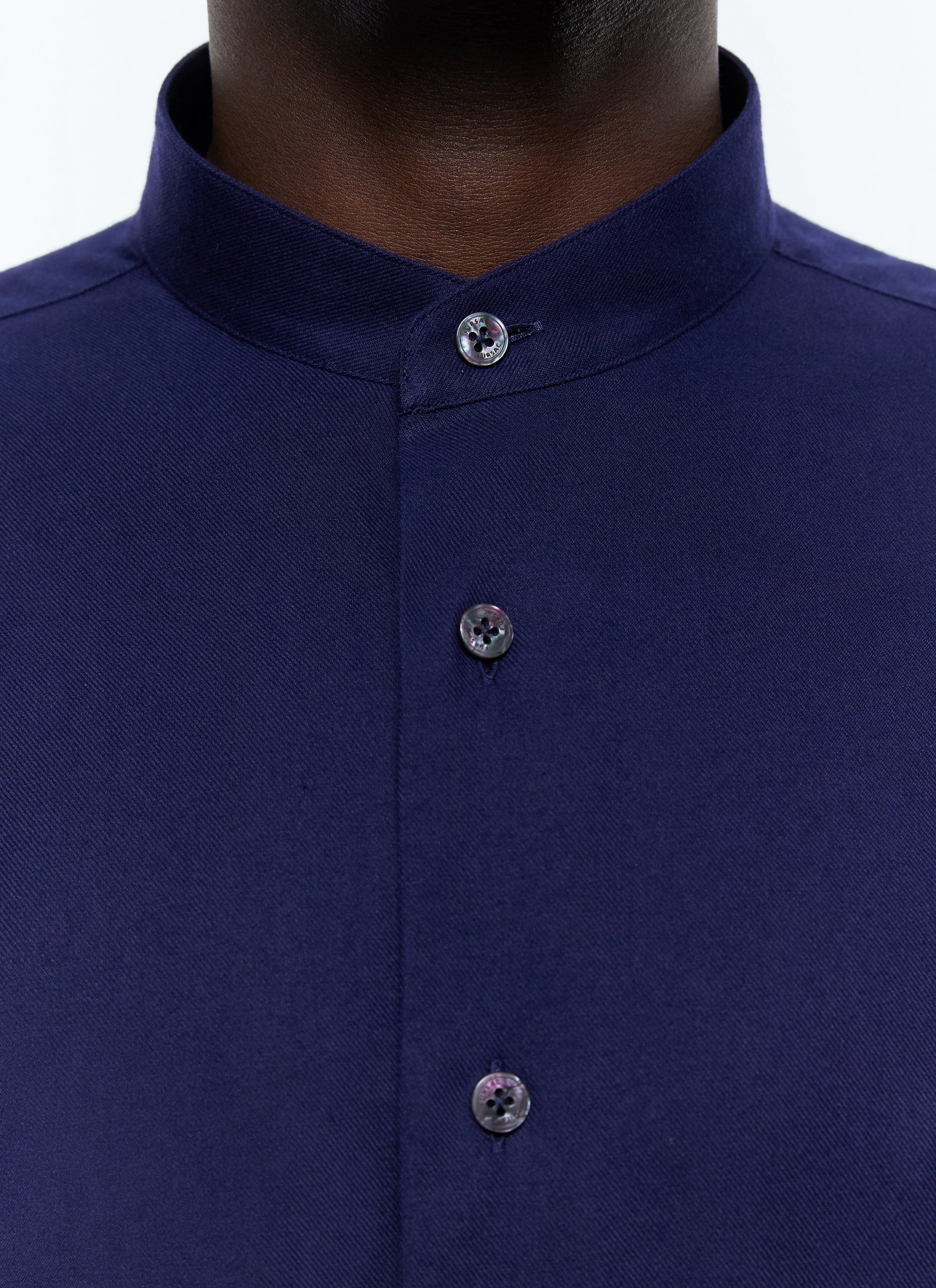 Scratch cotton grandad collar shirt - Navy blue
