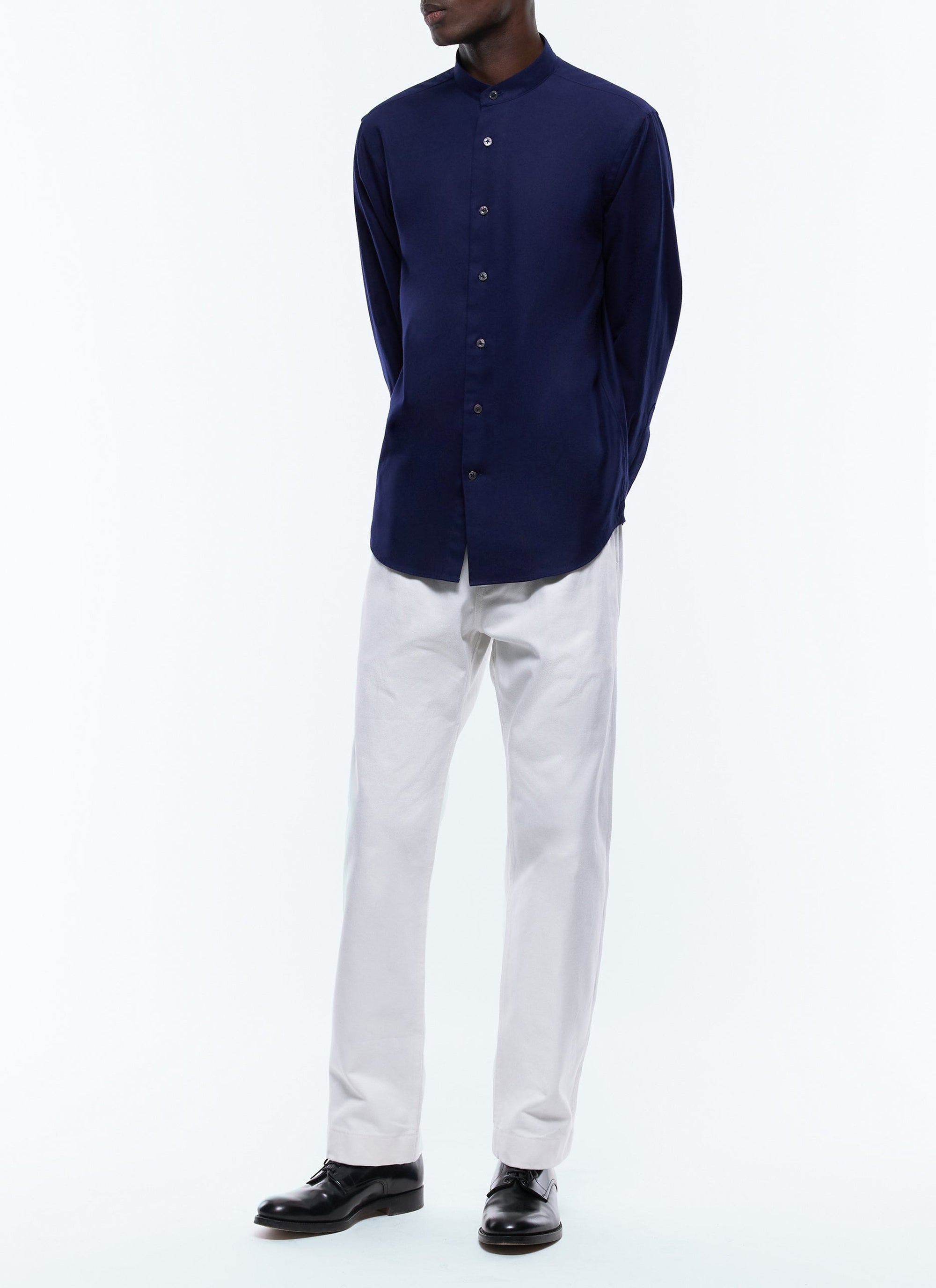 Scratch cotton grandad collar shirt - Navy blue