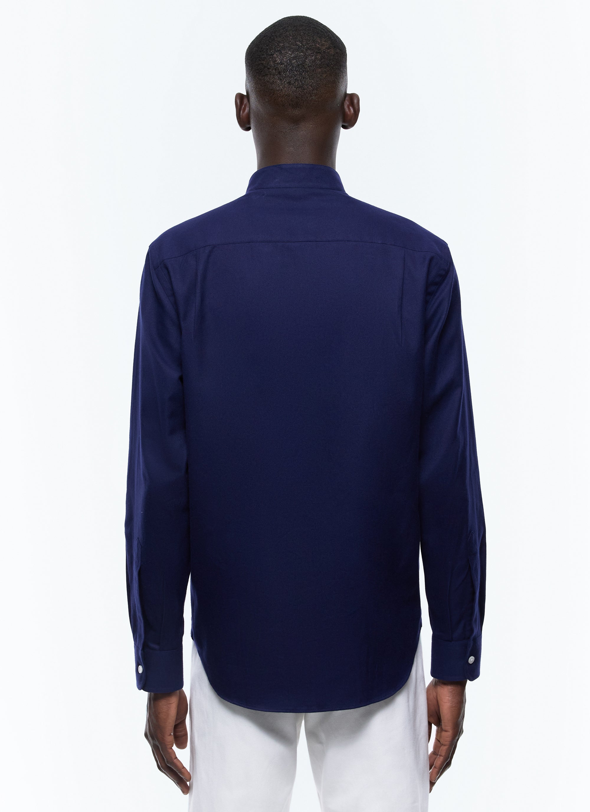 Scratch cotton grandad collar shirt - Navy blue