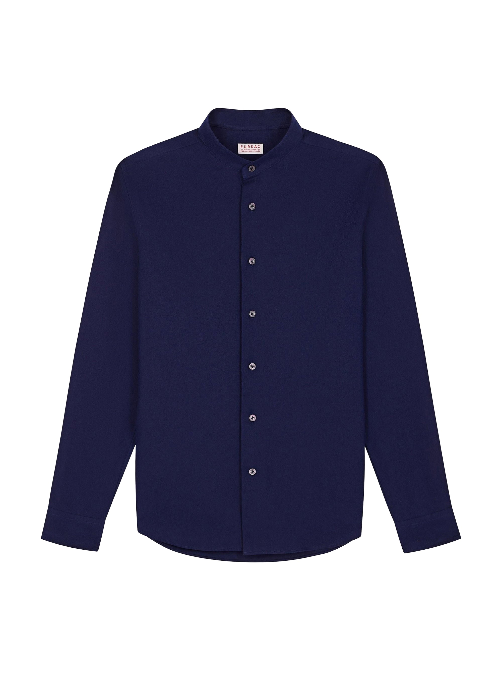 Scratch cotton grandad collar shirt - Navy blue