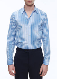Striped cotton poplin shirt - Sky Blue