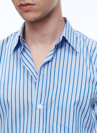 Striped cotton poplin shirt - Sky Blue