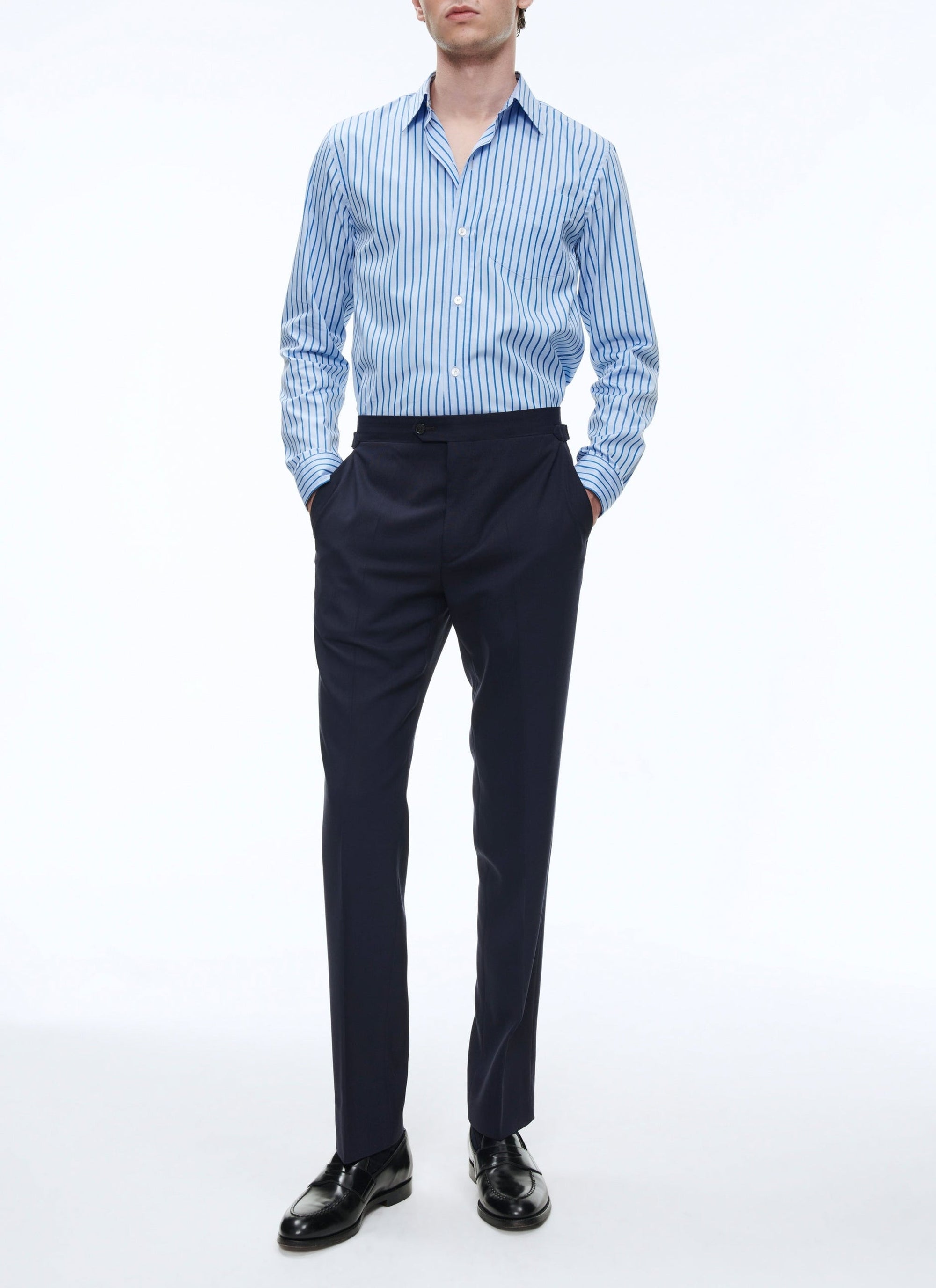 Striped cotton poplin shirt - Sky Blue