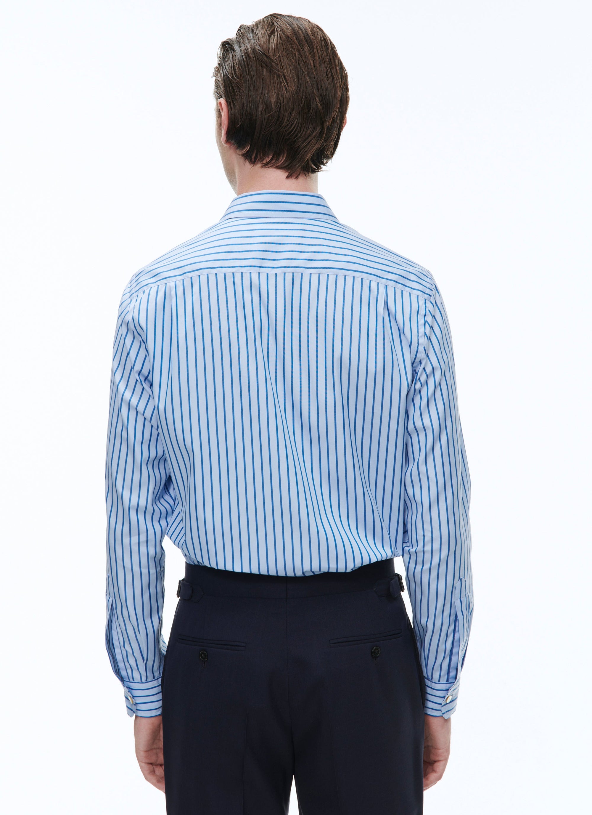 Striped cotton poplin shirt - Sky Blue