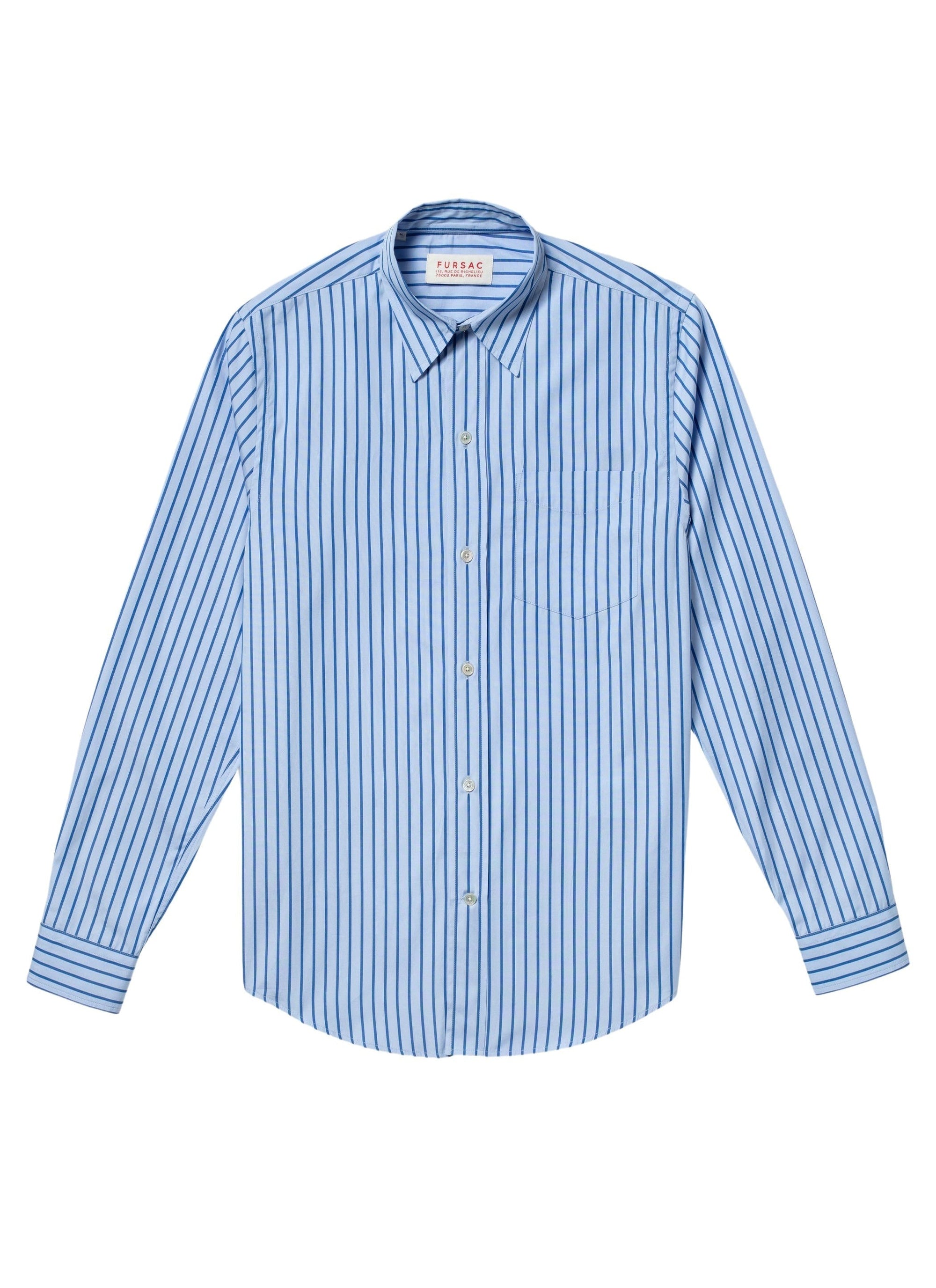 Striped cotton poplin shirt - Sky Blue