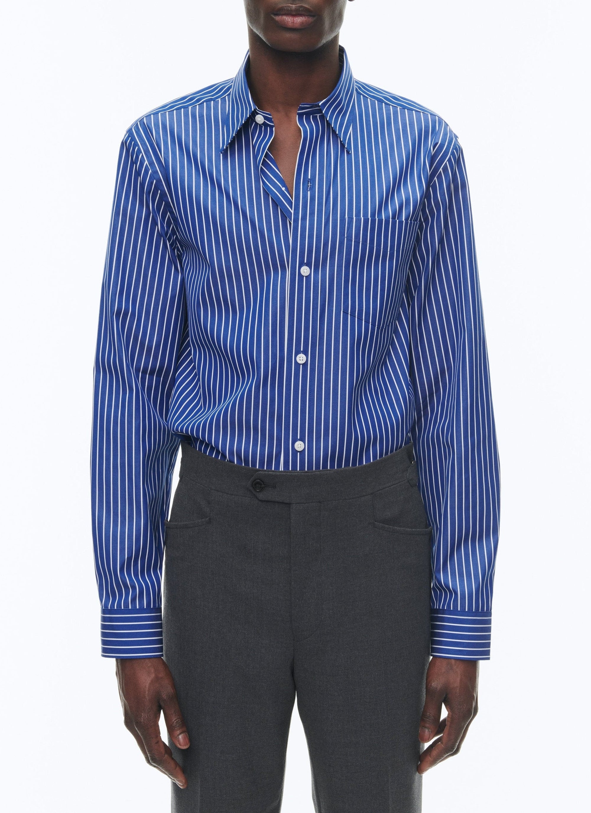 Striped swallow-neck shirt - Royal Blue