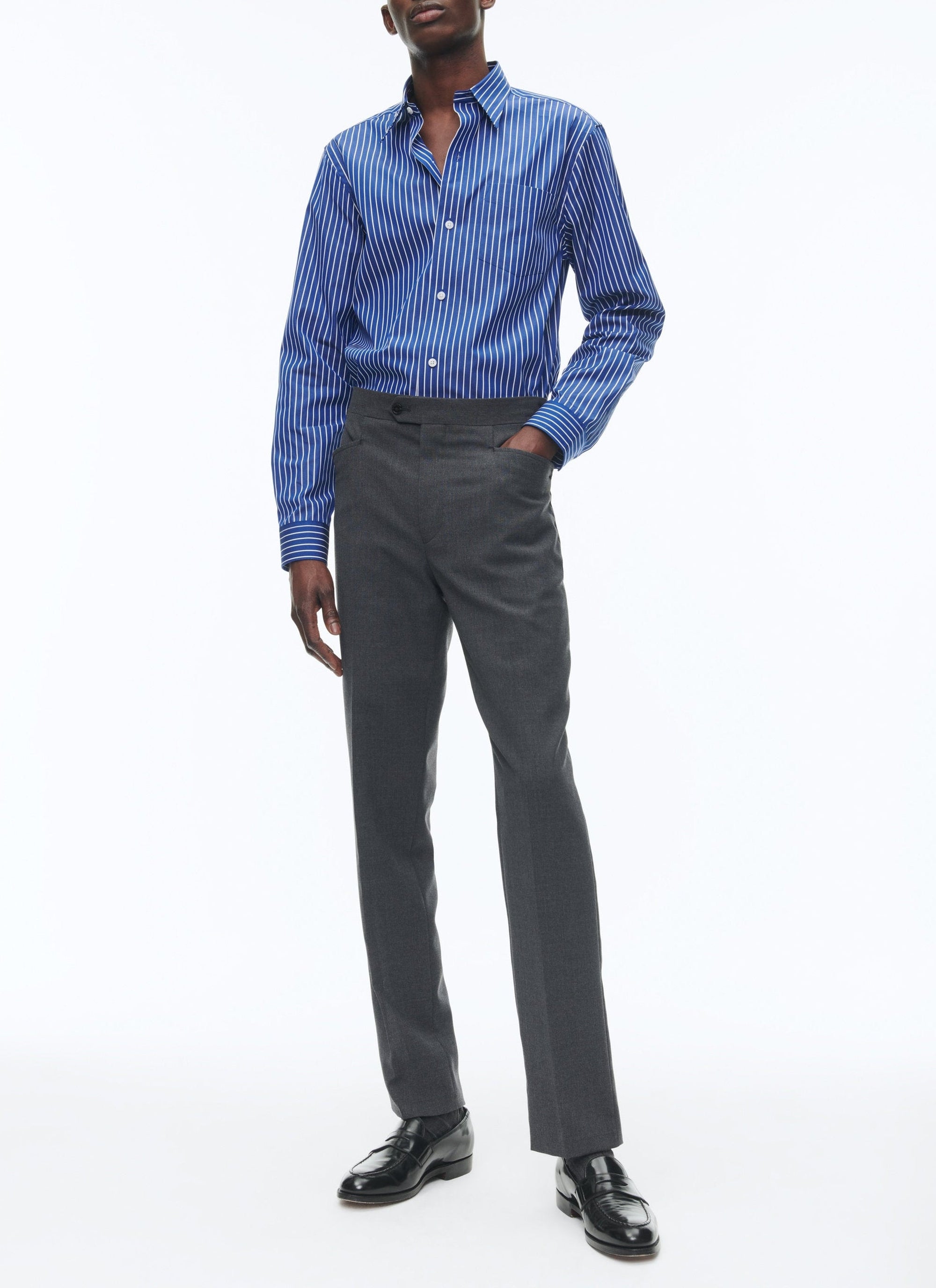Striped swallow-neck shirt - Royal Blue