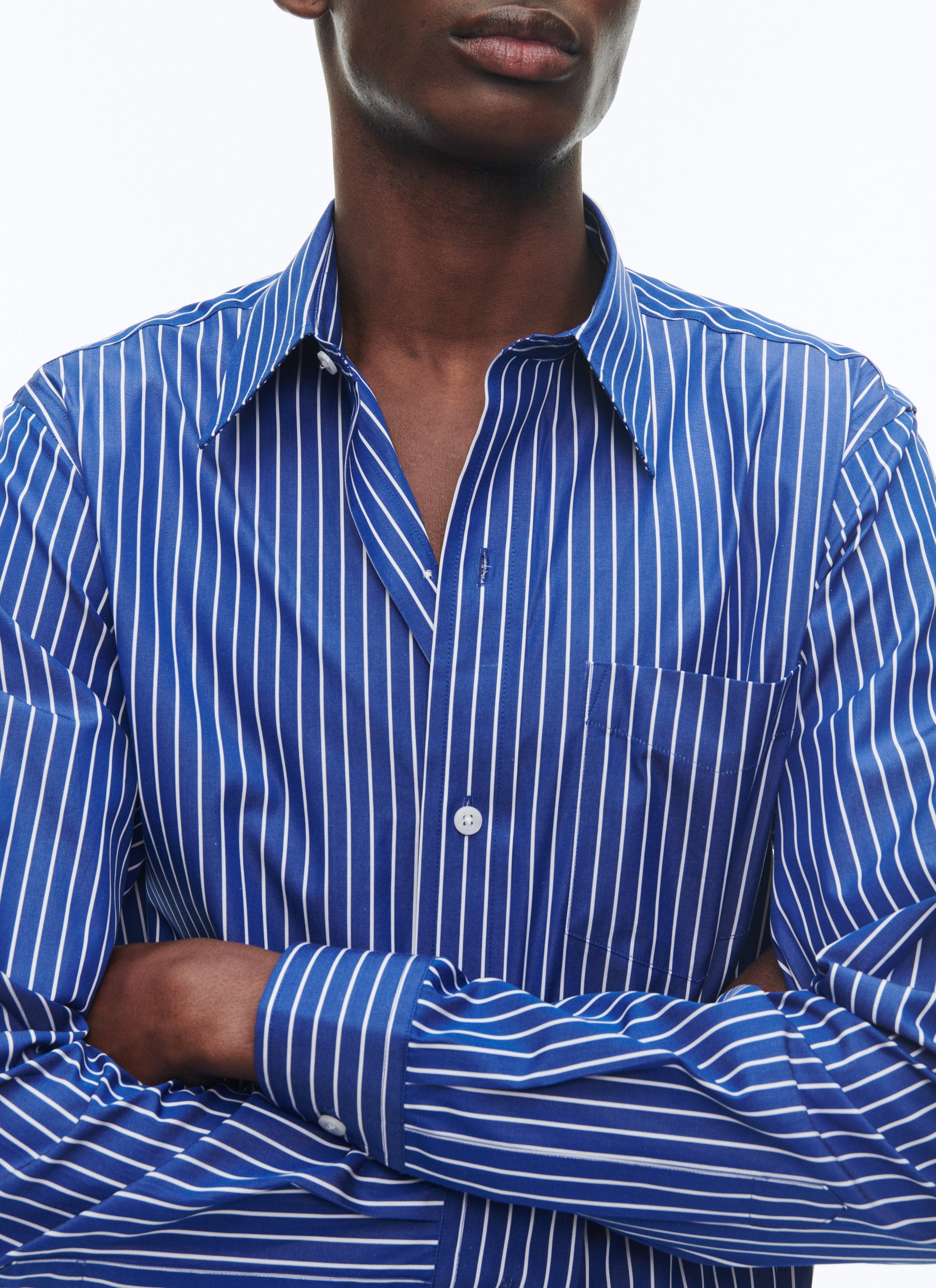 Striped swallow-neck shirt - Royal Blue