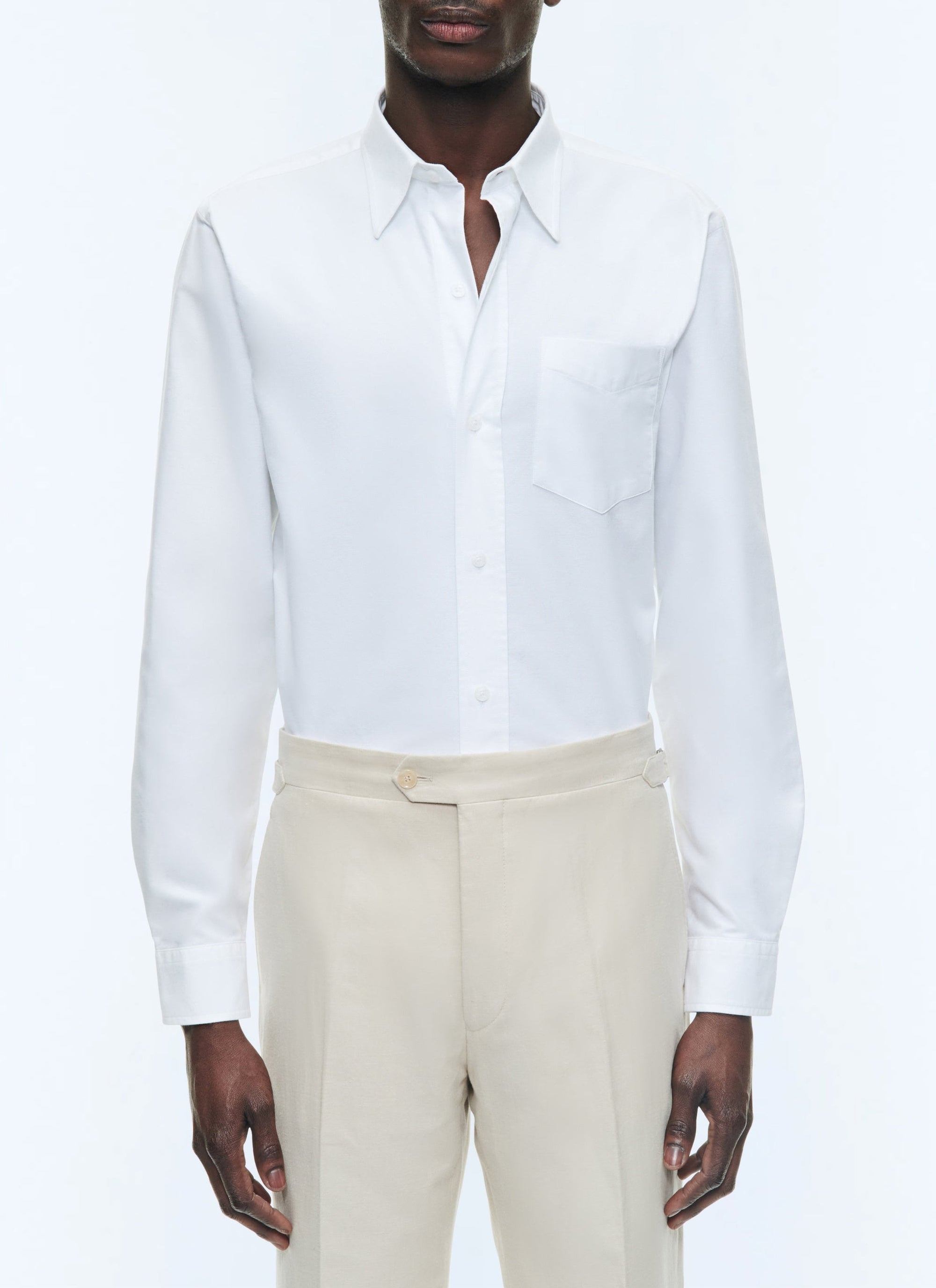 Chemise à col hirondelle en Oxford de coton - Blanc