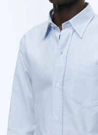 Chemise à col hirondelle en Oxford de coton - Bleu Ciel