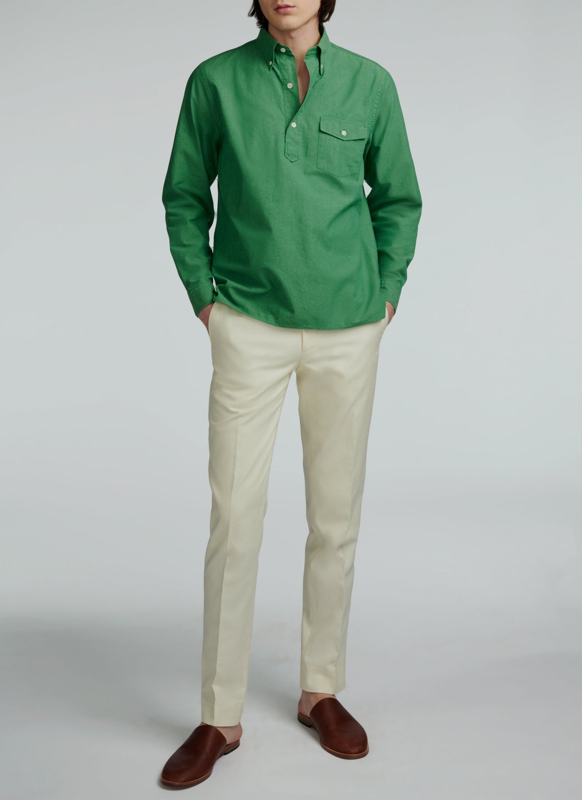 Chemise en chambray de coton - Vert Anglais