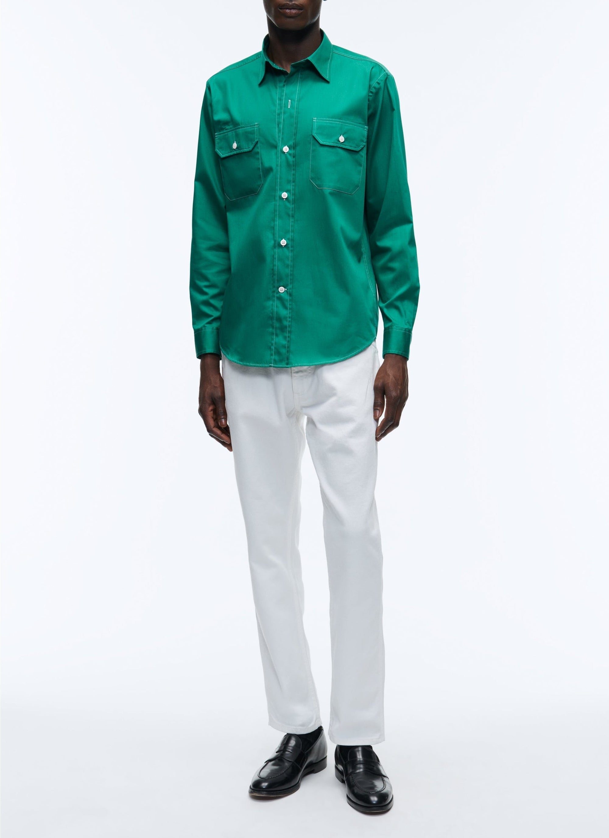 Chemise à col hirondelle coupe droite - Vert Anglais