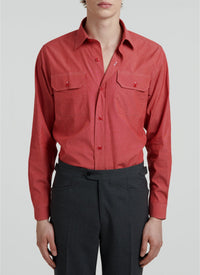 Swallow-neck overshirt, straight cut - Vermilion