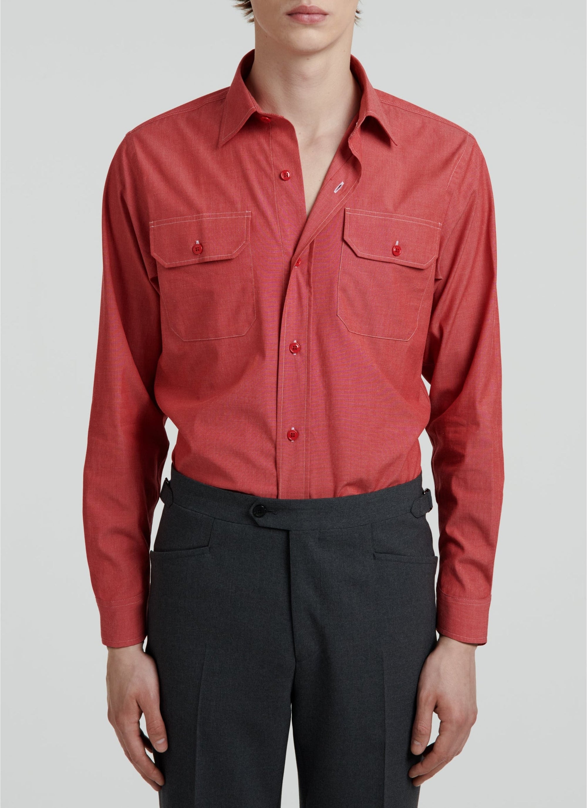 Swallow-neck overshirt, straight cut - Vermilion