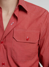 Swallow-neck overshirt, straight cut - Vermilion