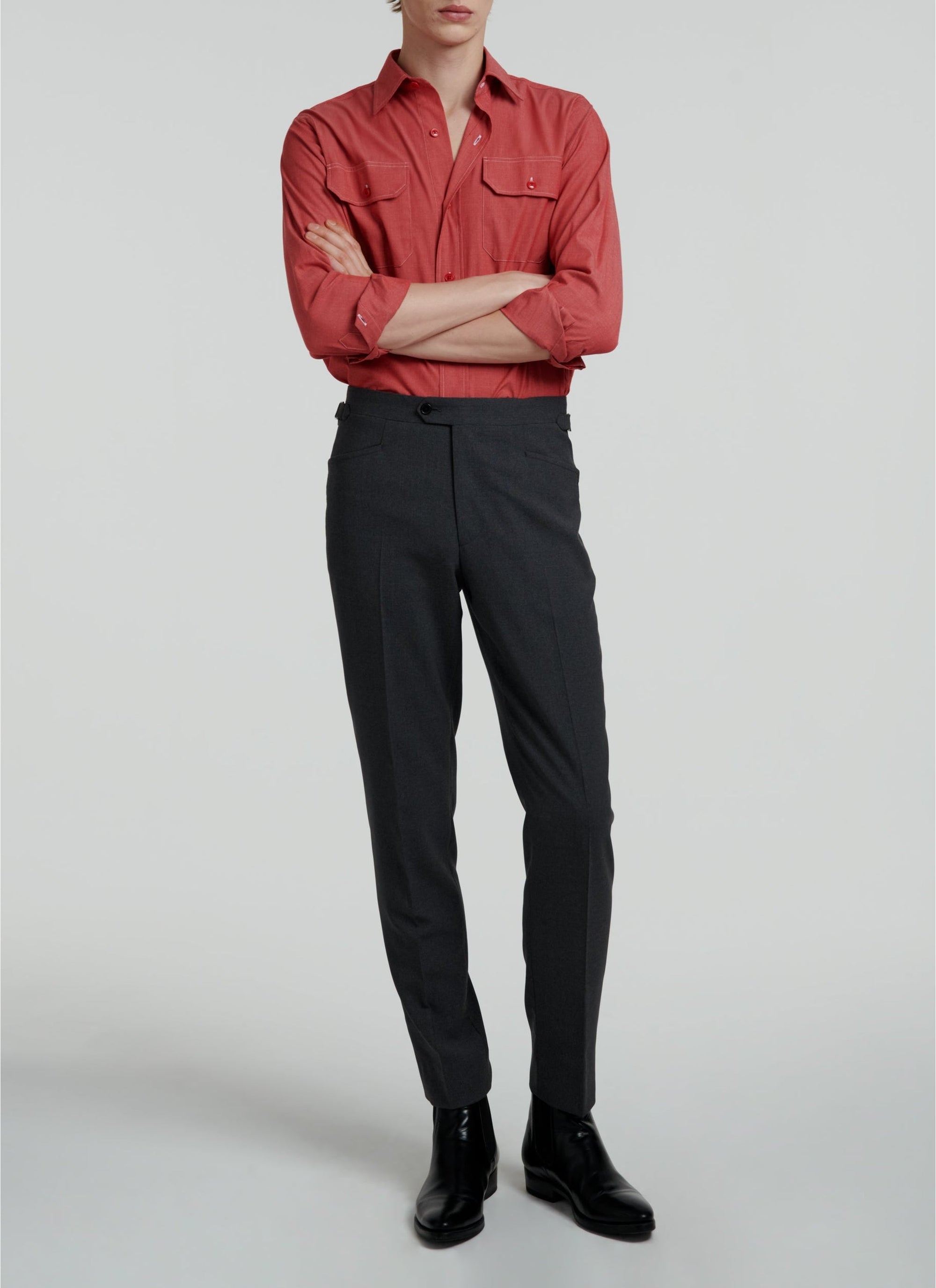 Swallow-neck overshirt, straight cut - Vermilion