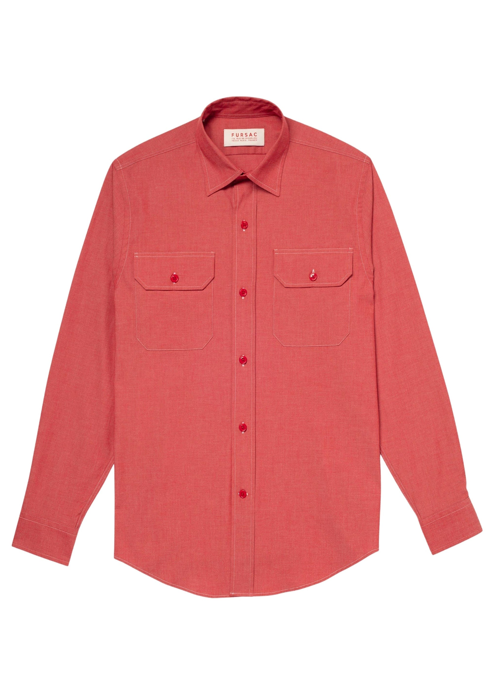 Swallow-neck overshirt, straight cut - Vermilion