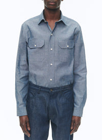 Cotton chambray overshirt - Denim blue